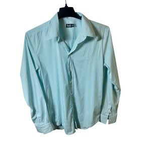 D&G Dolce & Gabbana Mens Light Blue Button Down Shirt Long Sleeve Embroidered L